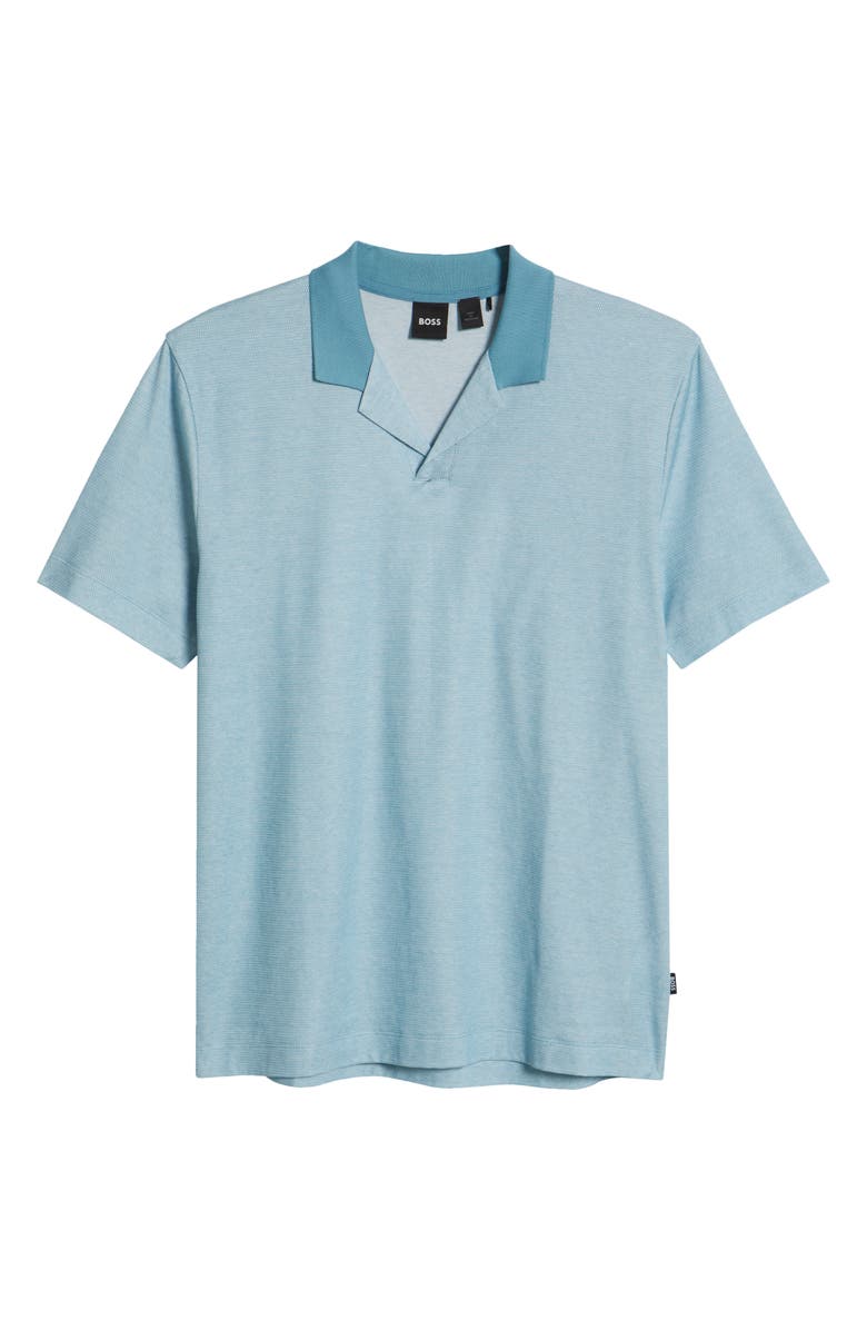 BOSS Pye Textured Johnny Collar Polo, Alternate, color, Light Blue