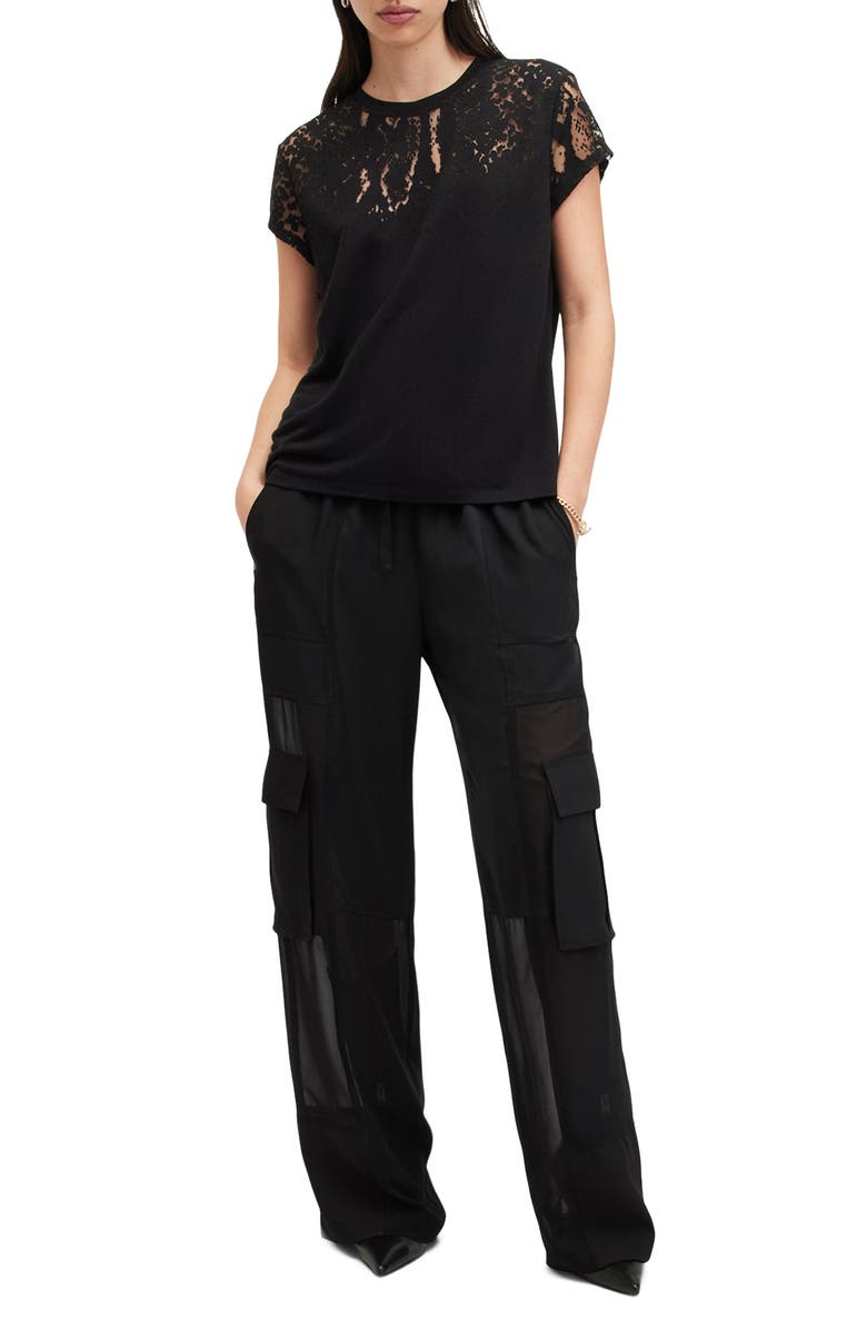 AllSaints Anna Snakeprint Lace Yoke Top, Alternate, color, Black