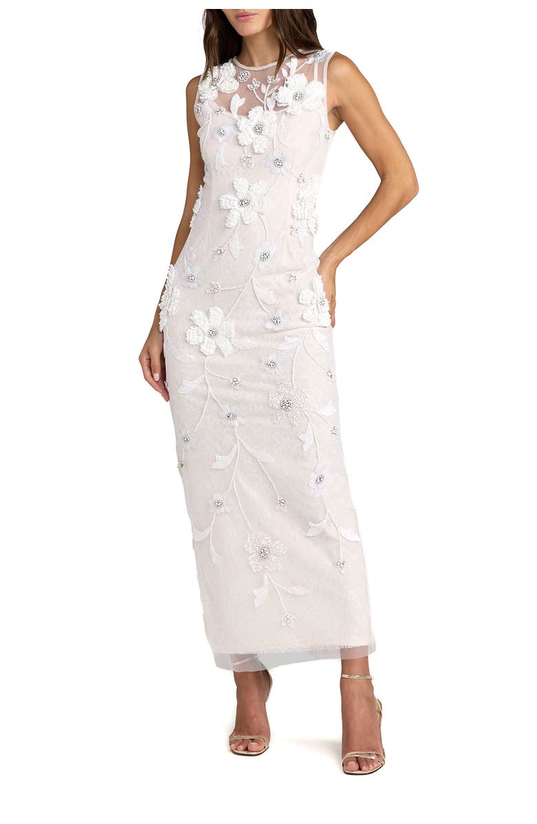 Mac Duggal Sleeveless Embellished Lace Column Dress, Main, color, Ivory