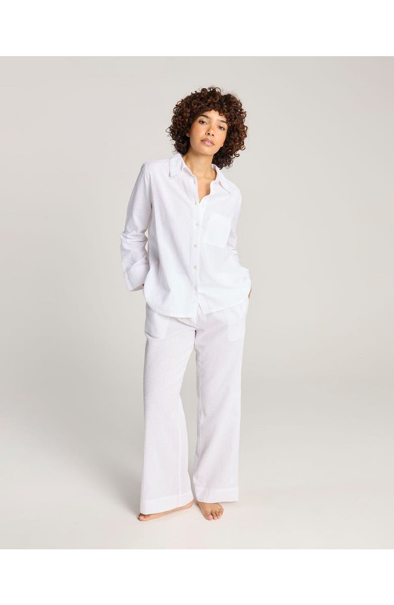 Nudea The Seersucker Boxy Long Sleeve Shirt, Main, color, White