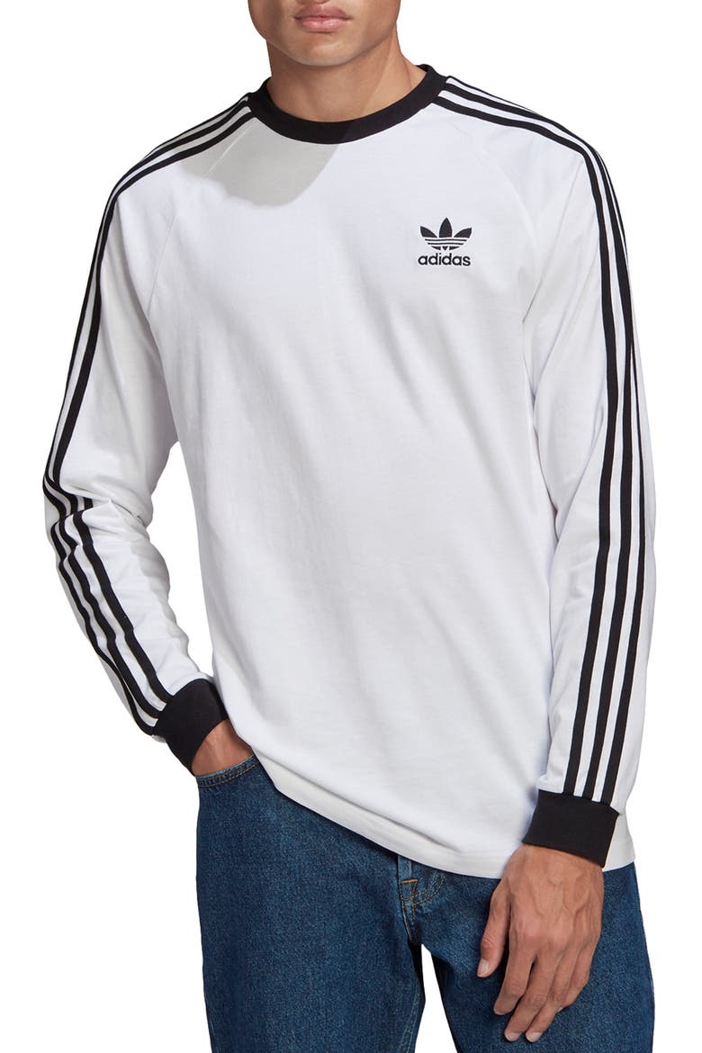 3-Stripes Long Sleeve Graphic Tee, Main, color, WHITE