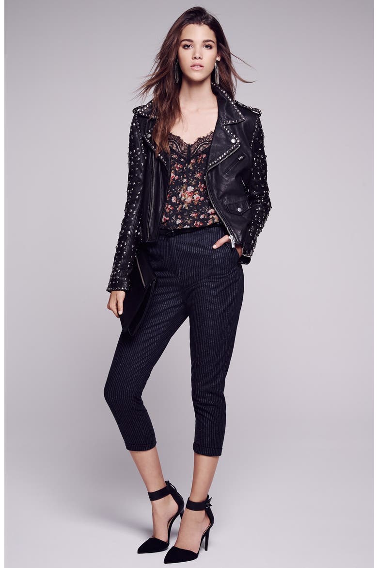 Vintage Studded Leather Jacket, Alternate, color, BLACK