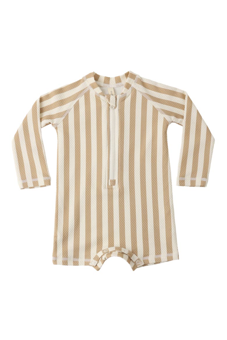 Stripe Long Sleeve UPF 50+ One-Piece Rashguard Swimsuit, Alternate, color, LATTE