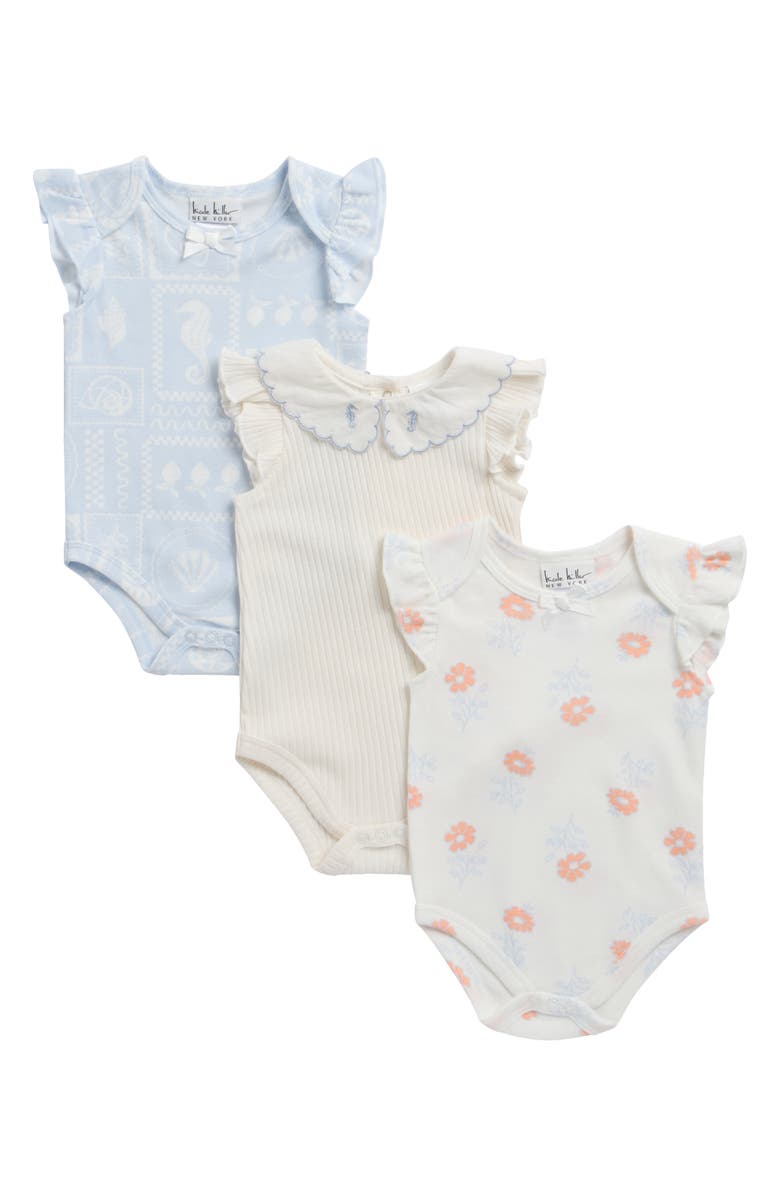 Nicole Miller Assorted 3-Pack Bodysuits, Main, color, Coral Haze/Heat