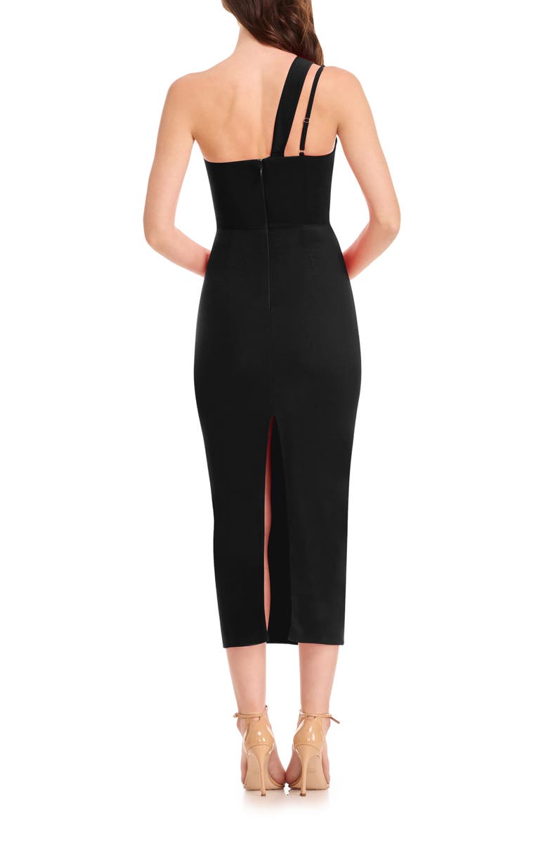 Dress the Population April Asymmetric Midi Dress, Alternate, color, Black