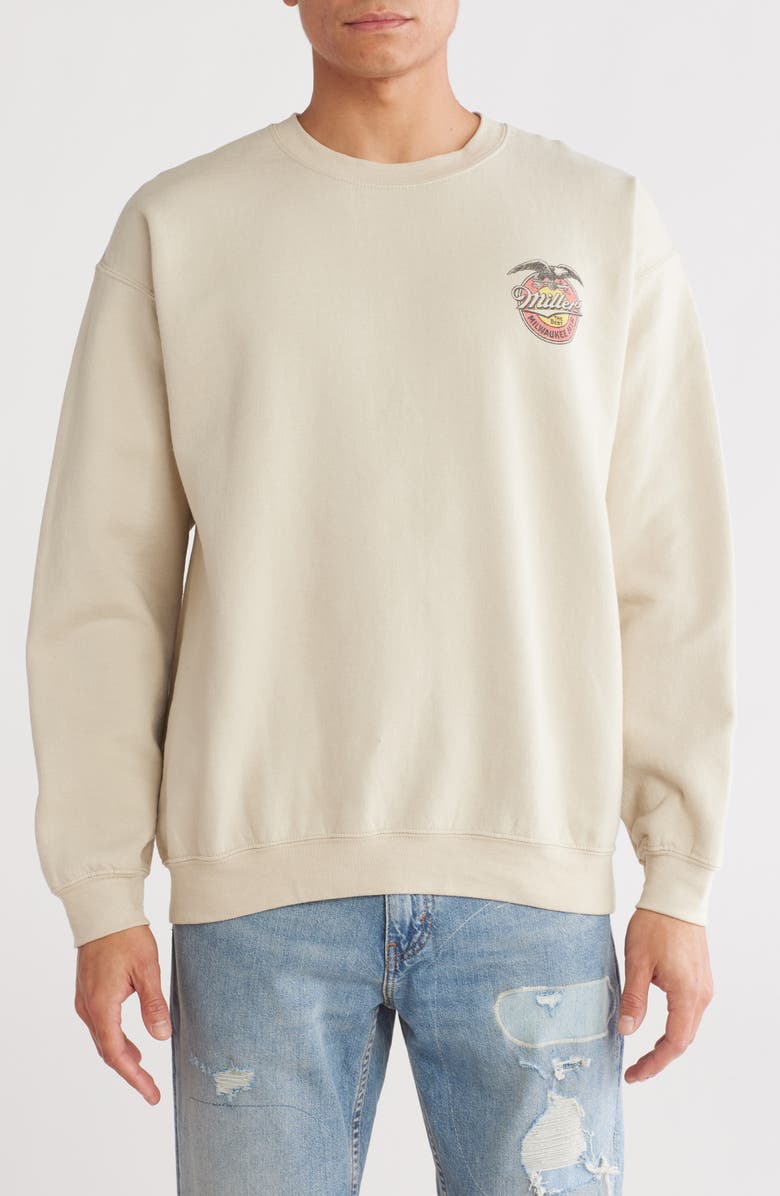 Junk Food Celebrate Miller High Life Graphic Sweatshirt, Main, color, Sand