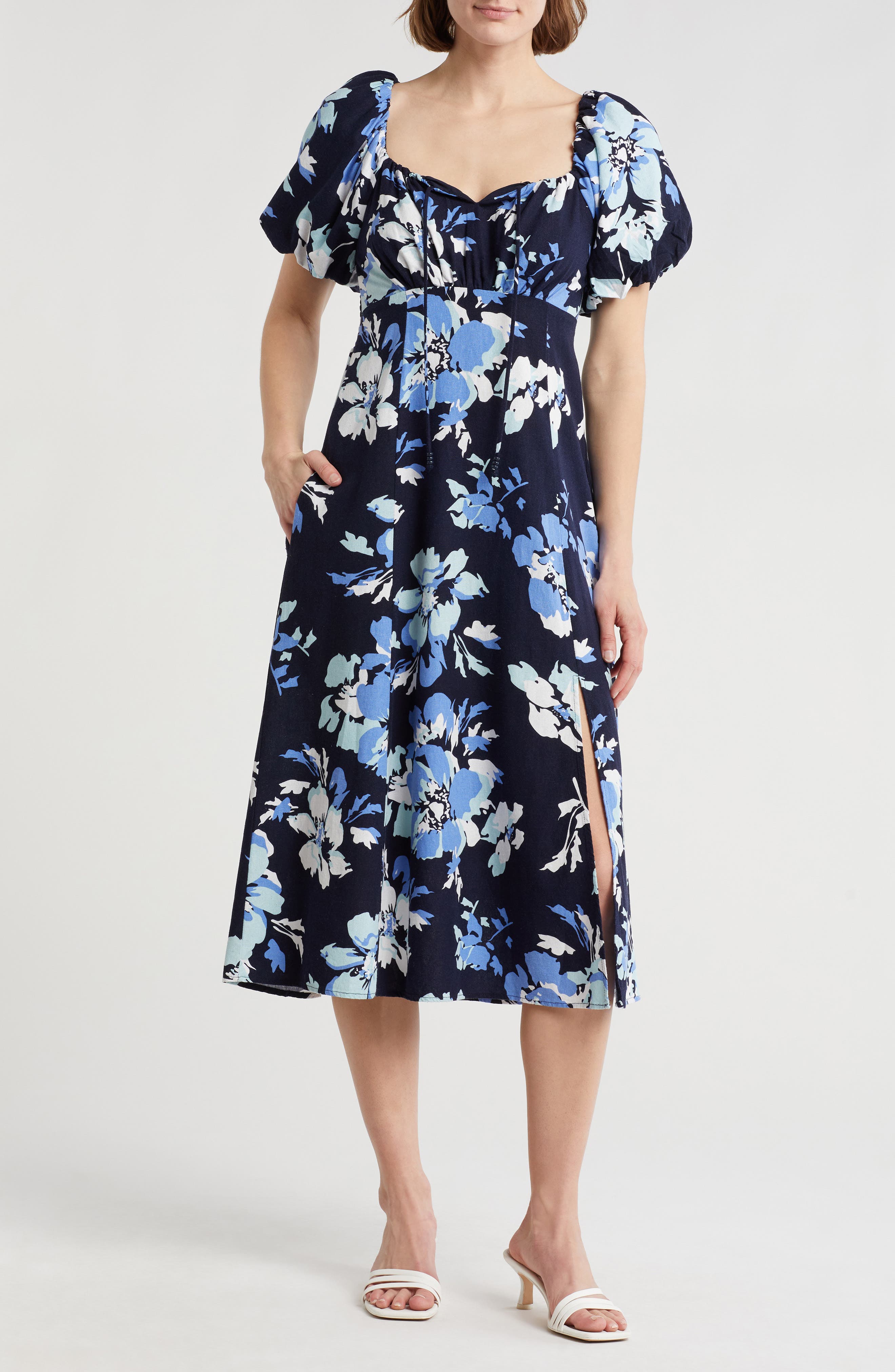 Ellen Tracy Floral Balloon Sleeve Maxi Dress