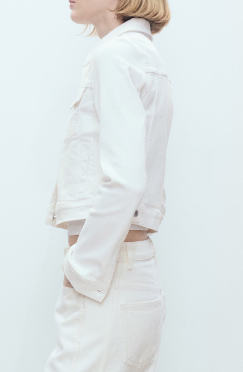 MANGO Crop Denim Jacket, Alternate, color, White