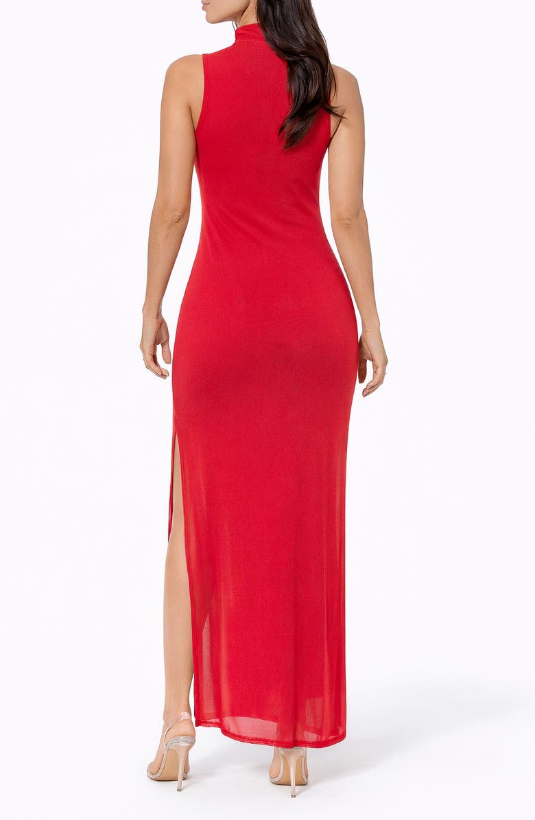 bebe Power Mesh Shirred Maxi Dress, Alternate, color, Red