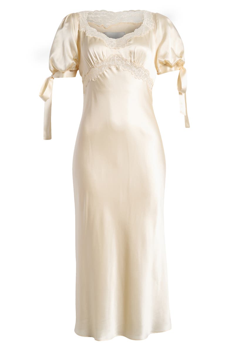 Reformation x Kacey Musgraves Stella Lace Trim Silk Midi Dress, Main, color, 