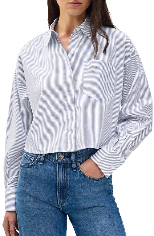 Rag & Bone Marin Stripe Crop Cotton Button-up Shirt In White