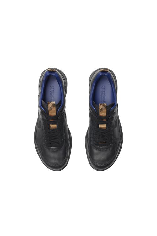 Shop Burberry Leather Matrix Sneakers In Black