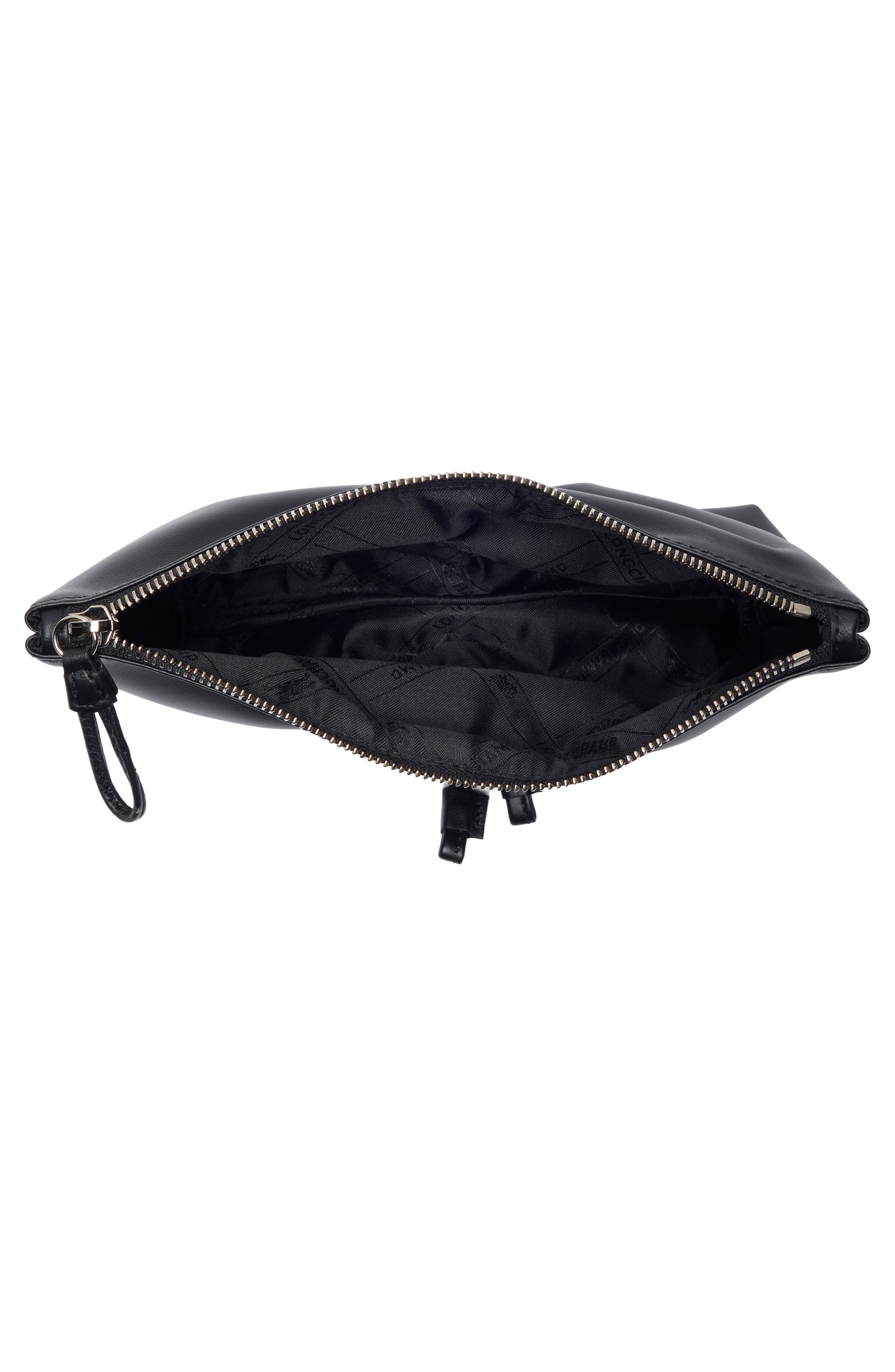 Longchamp Le Roseau Leather Clutch, Alternate, color, Black