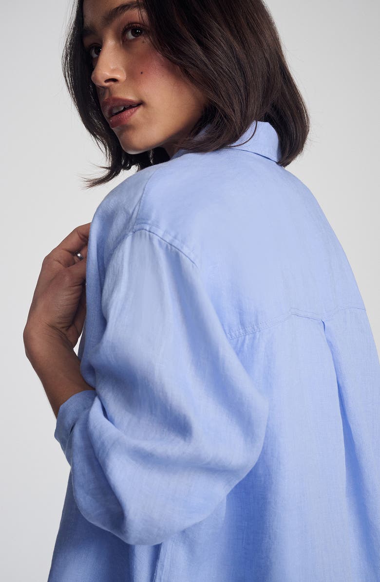 Mavi Jeans Oversize Linen Button-Up Shirt, Alternate, color, Blue Heron