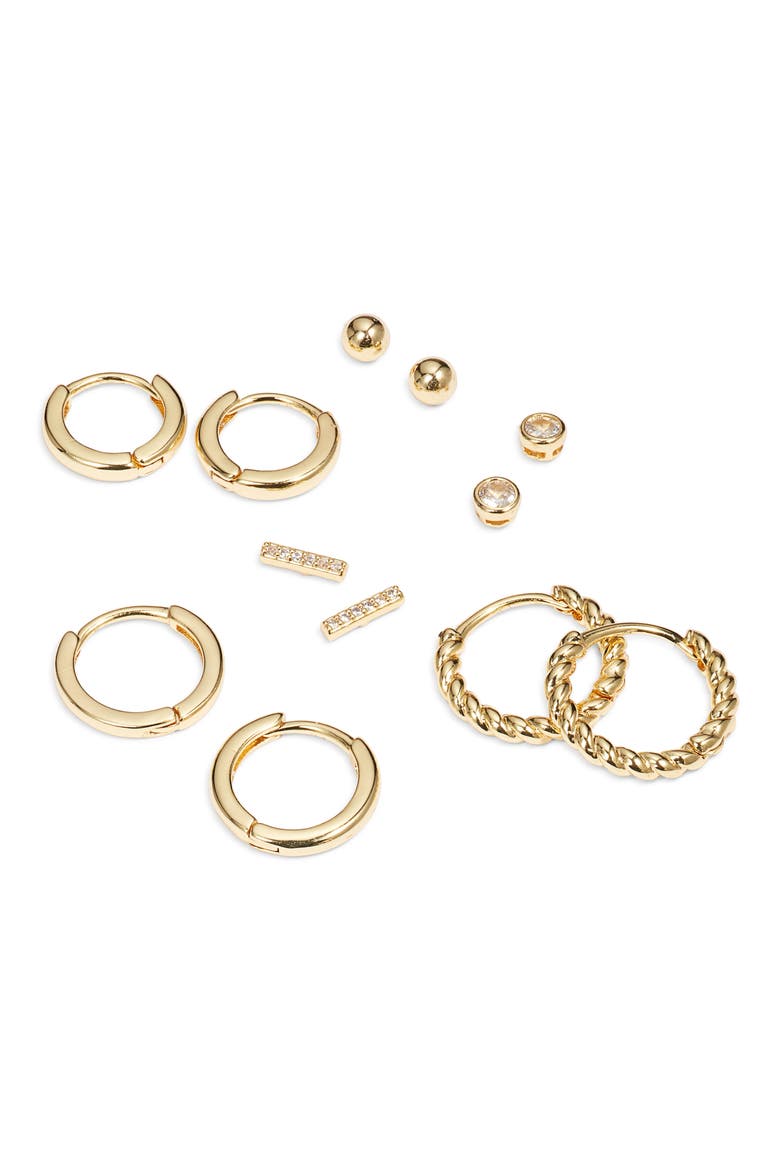 Gift Boxed 6-Pack Huggie Hoop & Stud Earring Set, Alternate, color, CLEAR- GOLD