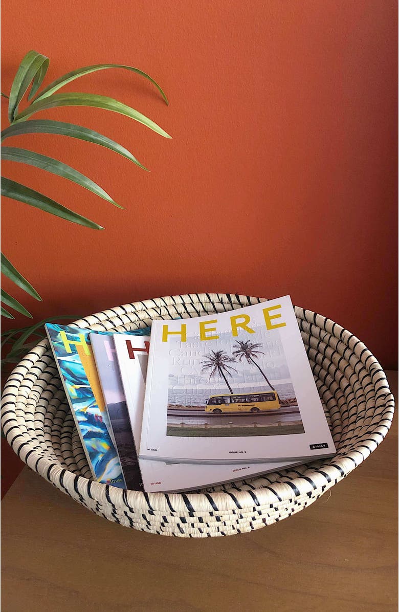 indego africa Raffia Pedestal Basket, Alternate, color, Natural And Black