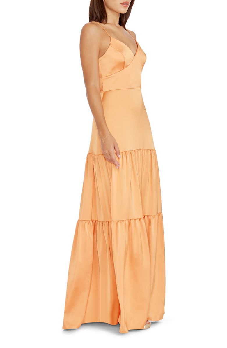 Dress the Population Tess Tiered Satin Gown, Alternate, color, Apricot