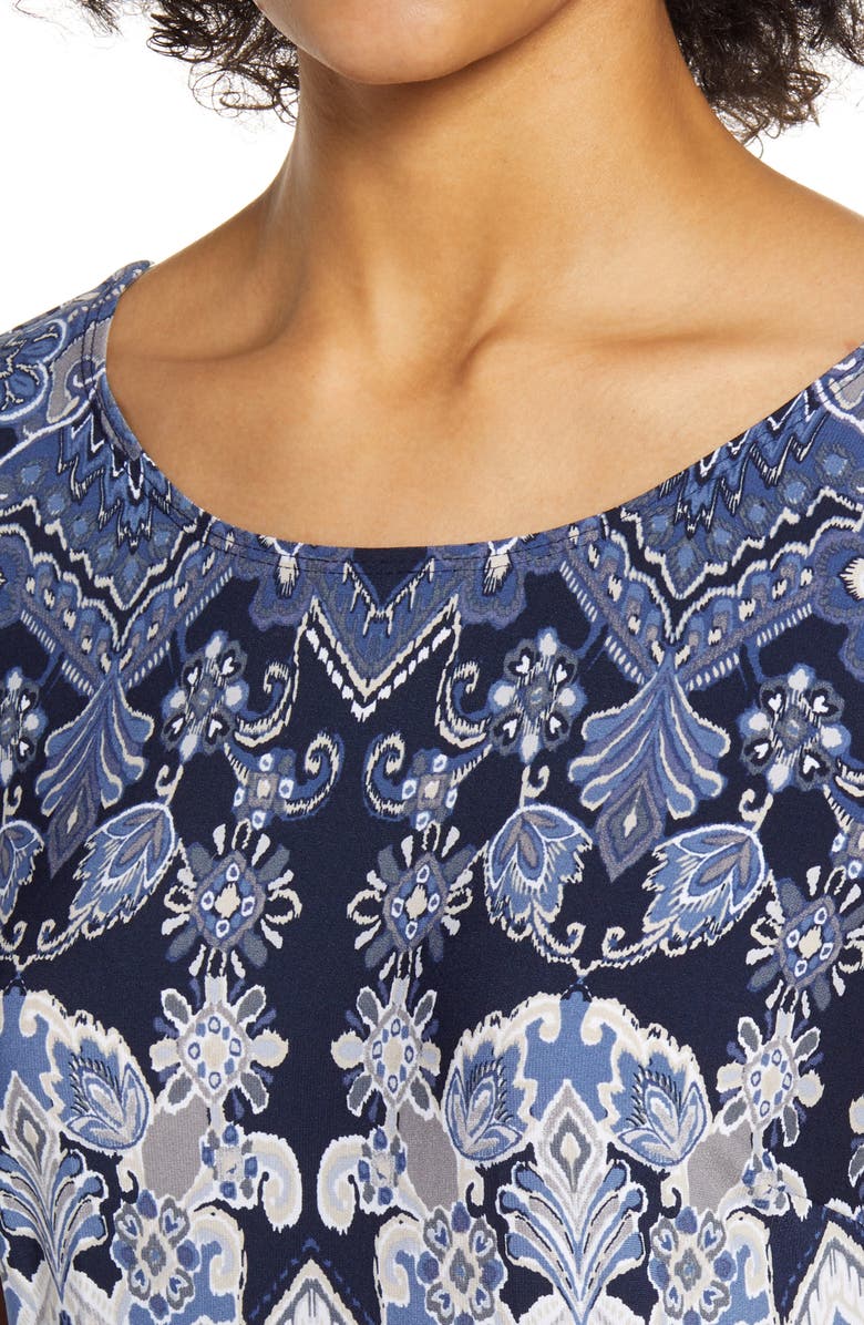 Connected Apparel Tile Print Cap Sleeve Maxi Dress, Alternate, color, 