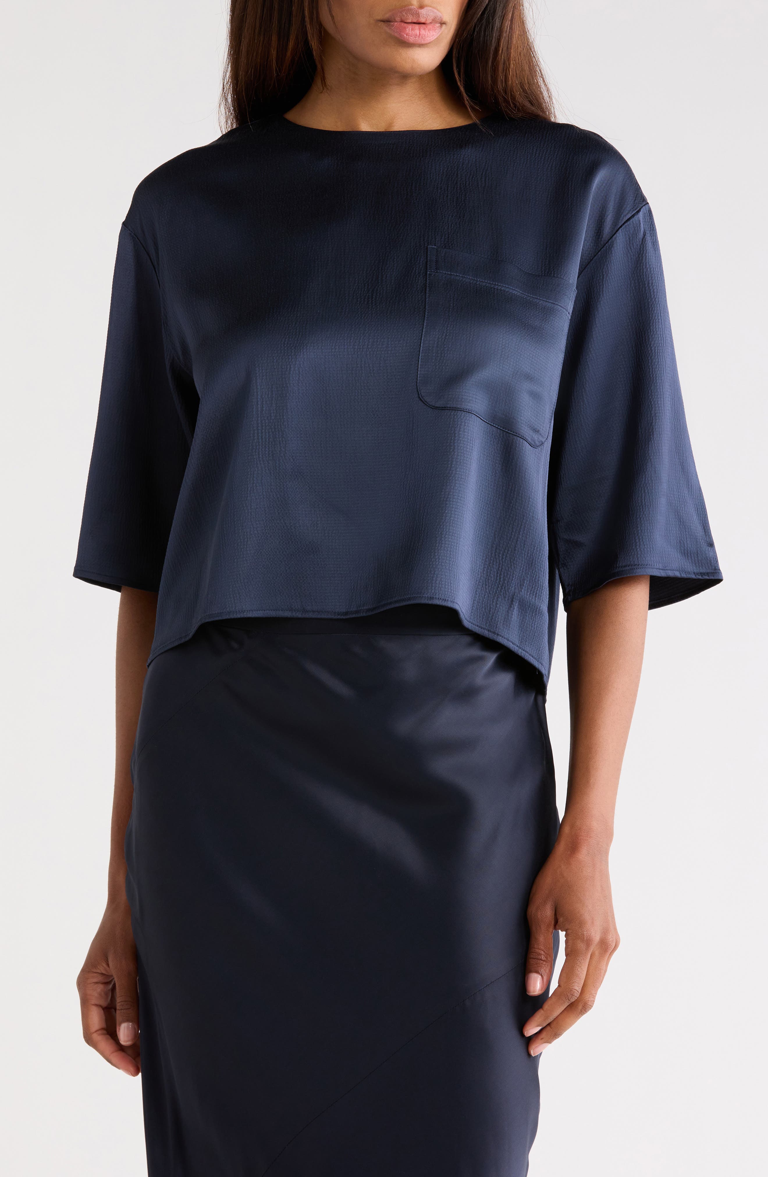 TWP Ex Short Sleeve Hammered Satin Top
