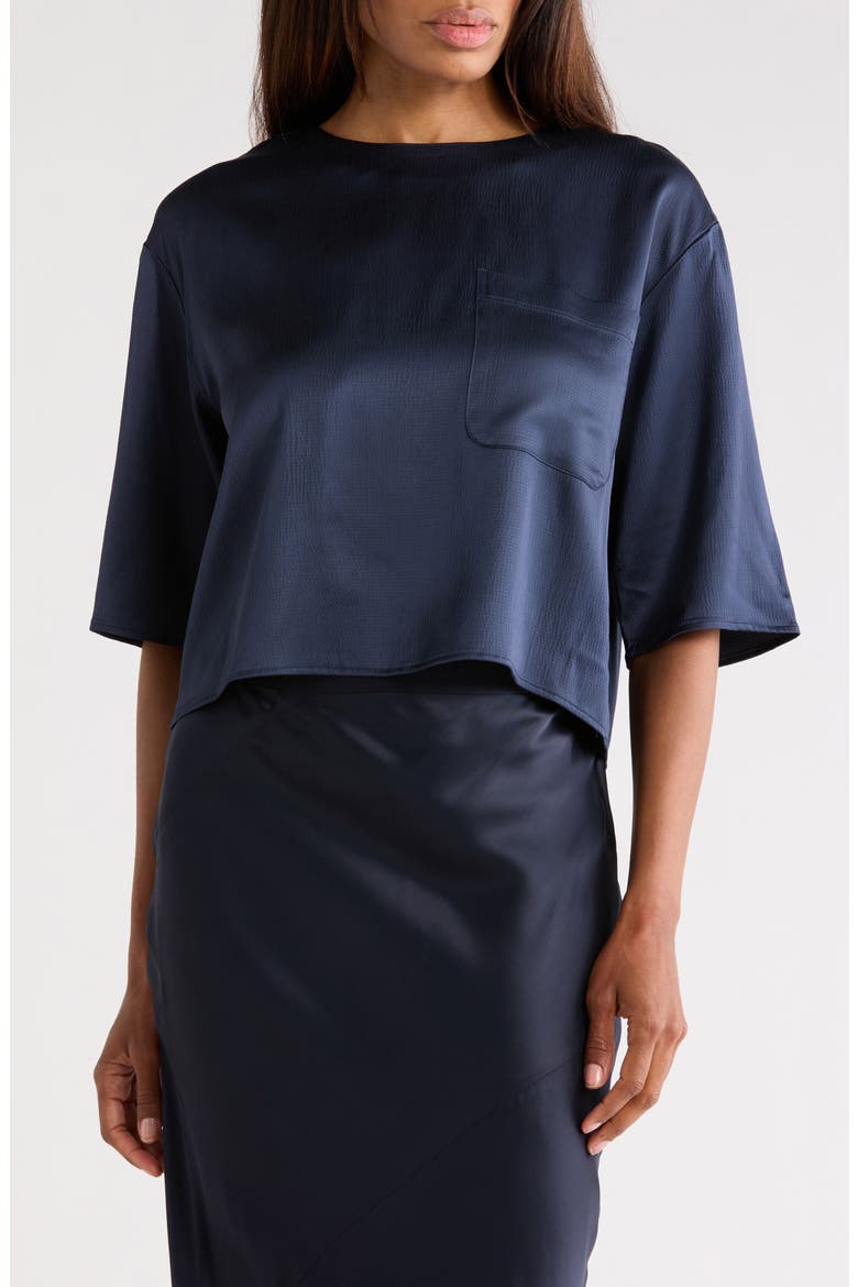 Ex Short Sleeve Hammered Satin Top, Main, color, PARISIAN NIGHT