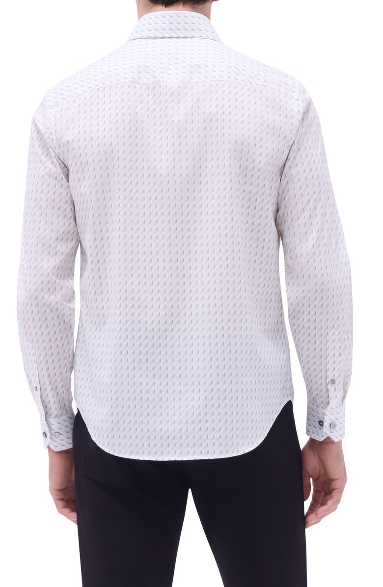 Bugatchi Axel Geo Print Shaped Fit Stretch Cotton Button-Up Shirt, Alternate, color, Platinum