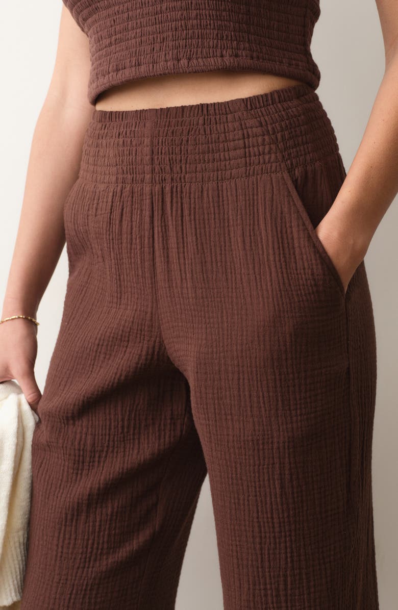 Marine Layer Cali Smocked Waist Double Cloth Pants, Alternate, color, Shaved Chocolate