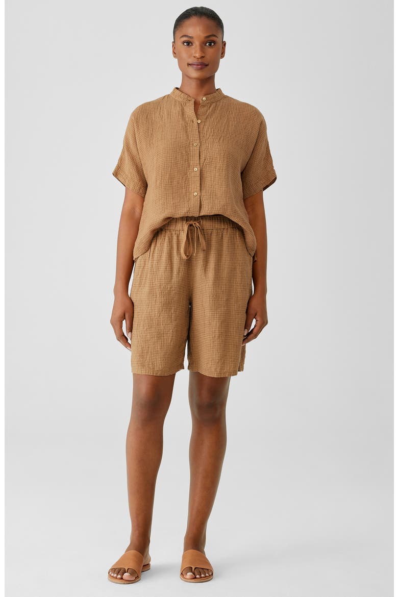 Organic Linen Drawstring Shorts, Alternate, color, CHESTNUT