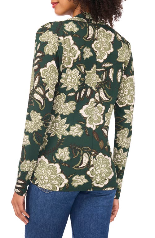 Vince Camuto Floral Print Long Sleeve Faux Wrap Top In Green