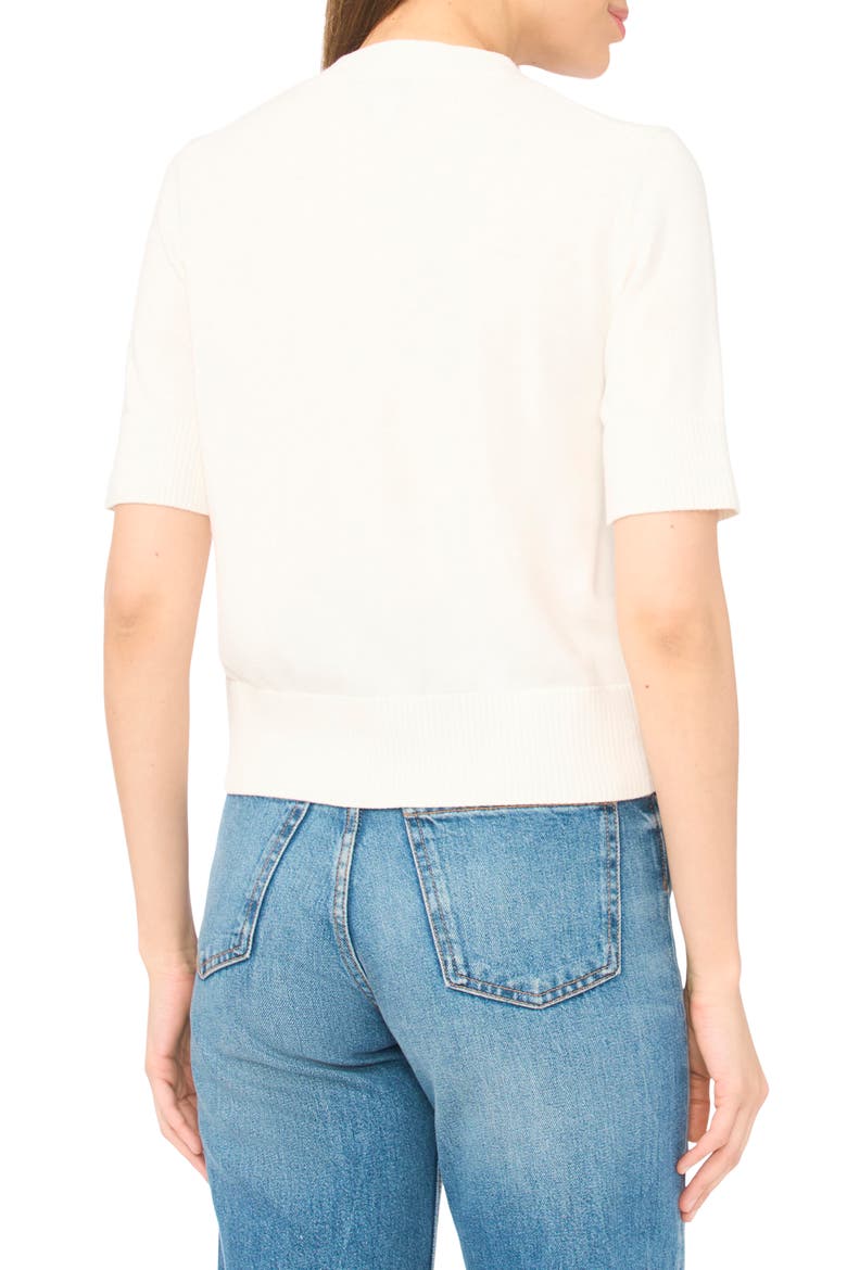 Covered Button Short Sleeve Cardigan, Alternate, color, ANTIQUE WHITE
