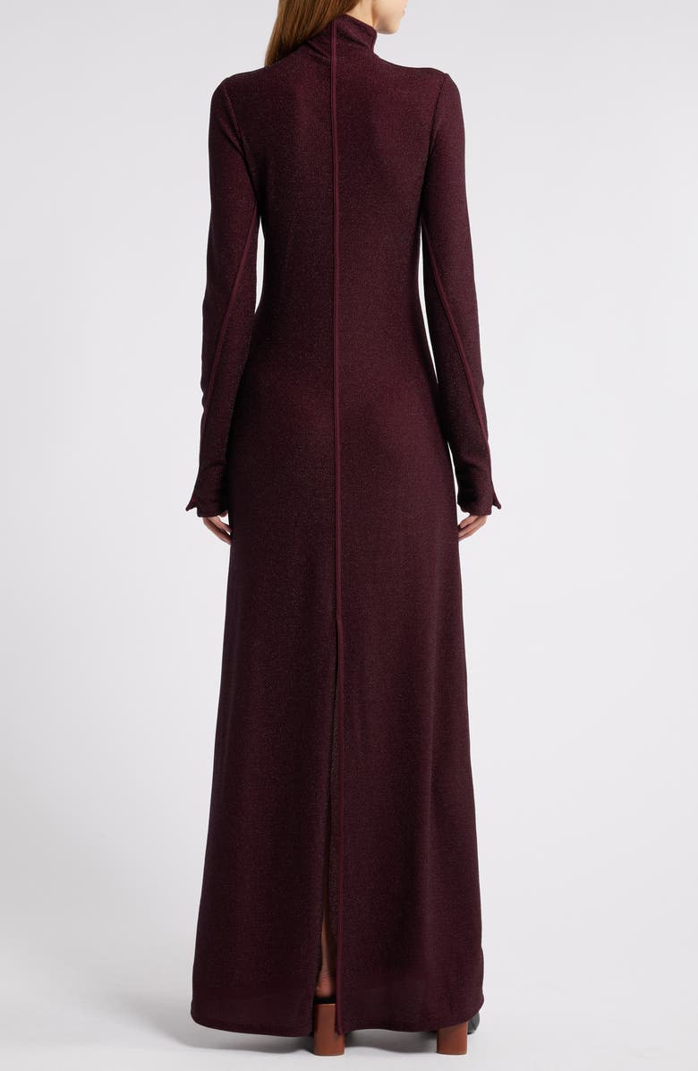 rag & bone Lilith Metallic Long Sleeve Turtleneck Maxi Sweater Dress, Alternate, color, Burgundy