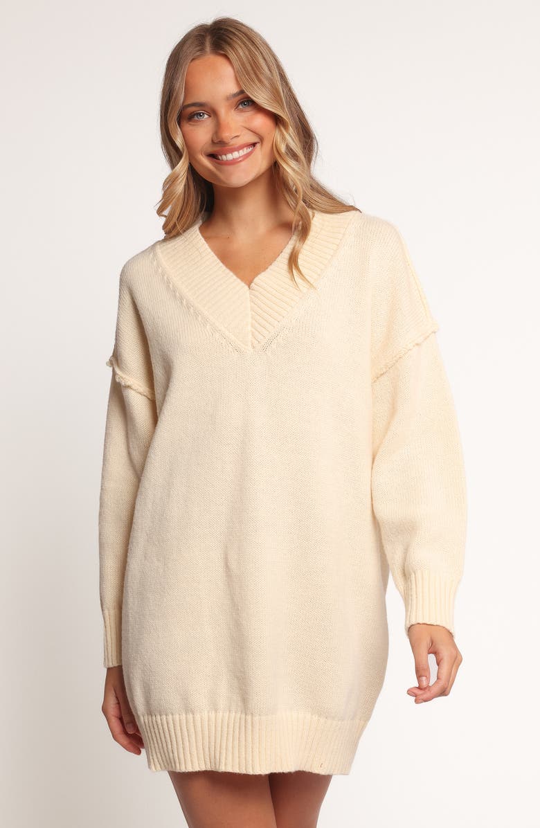 Petal & Pup Sancia Long Sleeve Sweater Minidress, Alternate, color, Cream