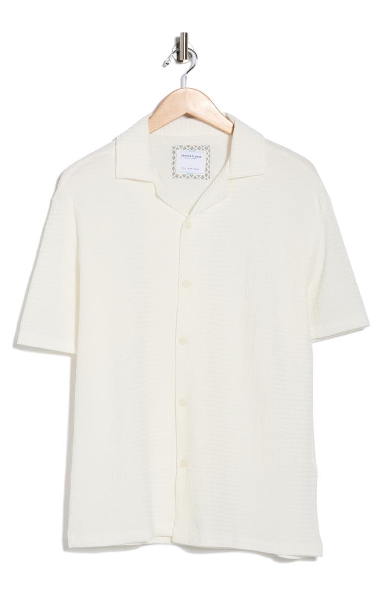 DENIM AND FLOWER Textured Camp Shirt, Alternate, color, White