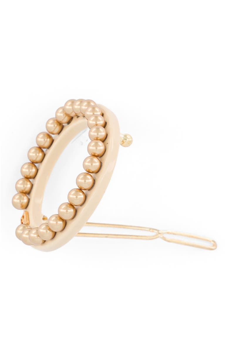 Alexandre de Paris Gold Pearls Acetate Side Barette, Alternate, color, Beige