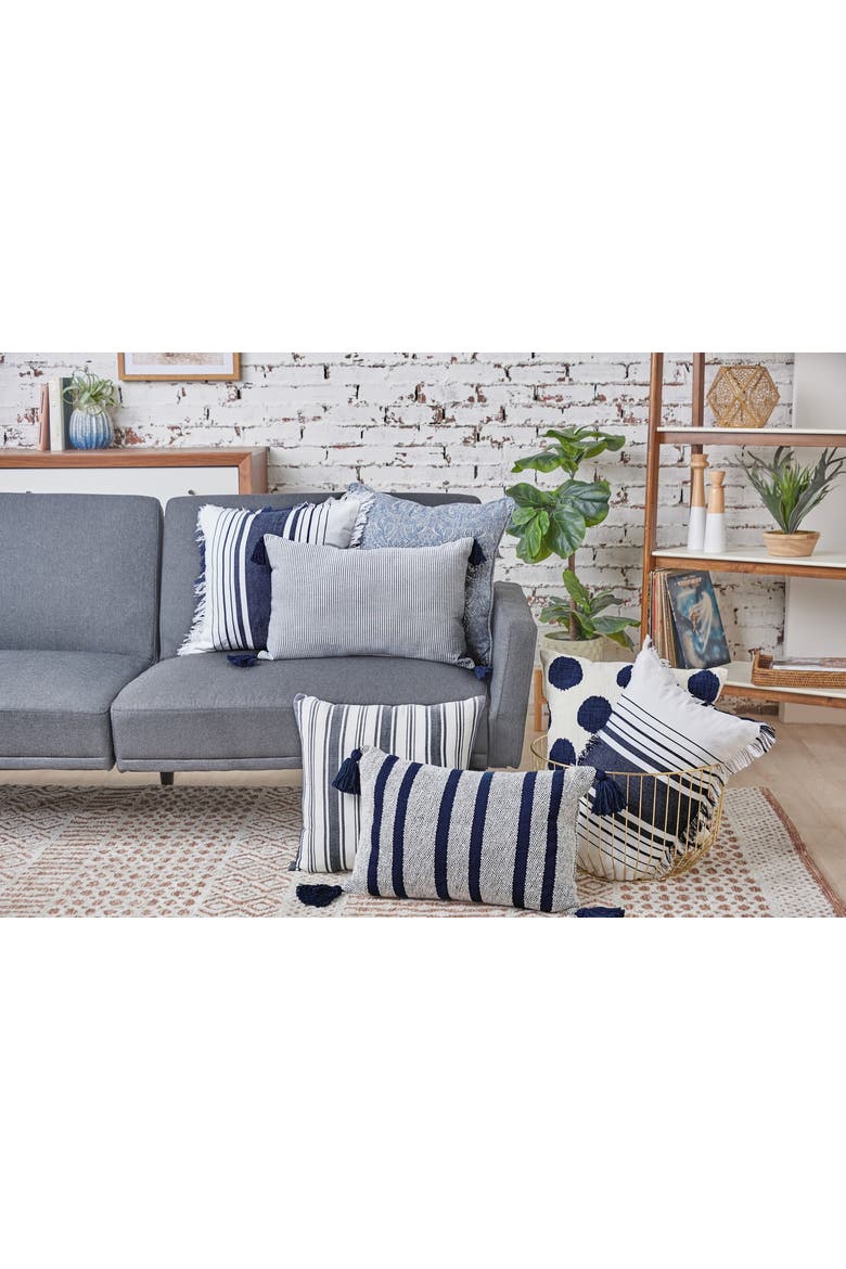 Bree Vertical Stripe Tasseled Cotton Accent Pillow, Alternate, color, Blue