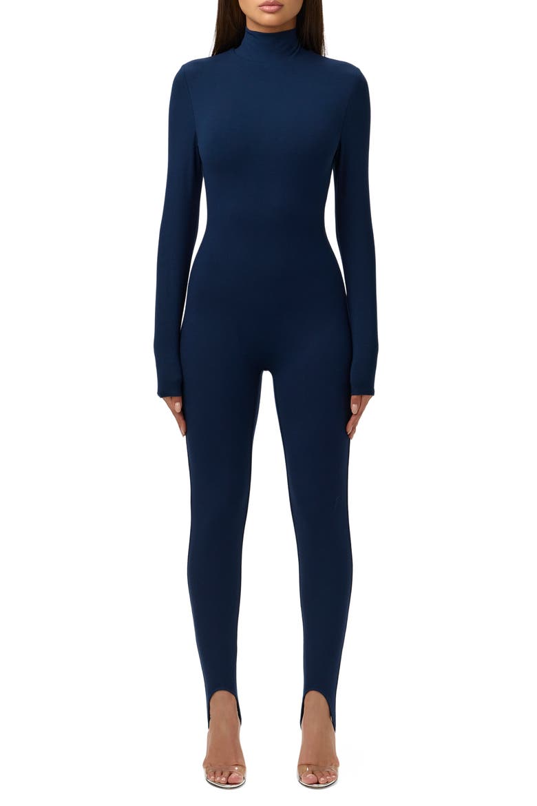Butter Long Sleeve Stirrup Jumpsuit, Main, color, NAVY BLUE