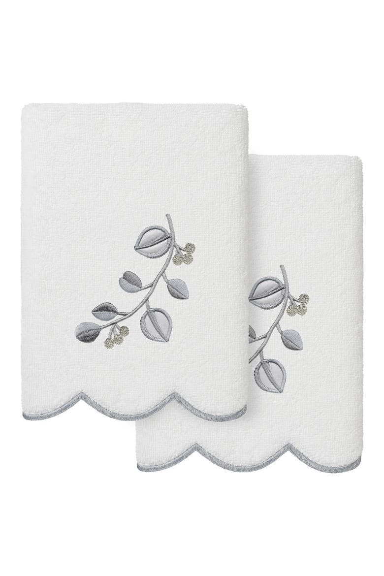2-Piece Wild Branch Turkish Cotton Hand Towel Set, Main, color, WHITE/ GRAY