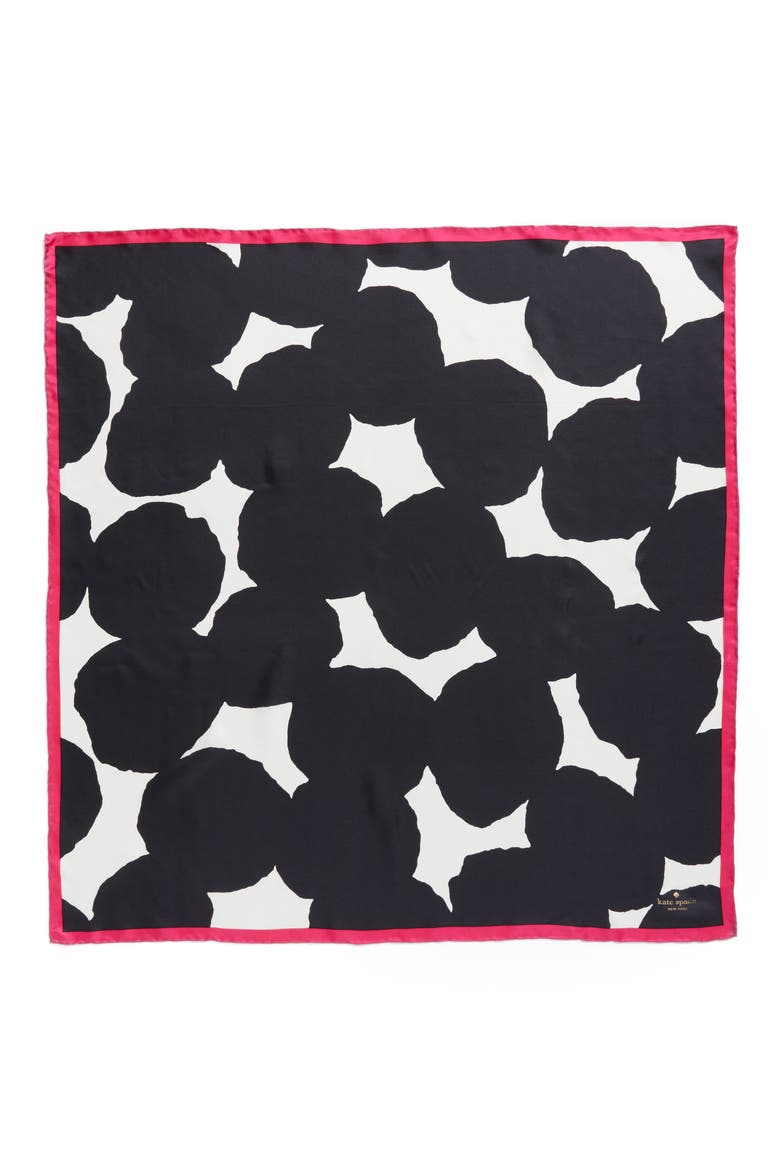 large dot square silk scarf, Alternate, color, BLACK