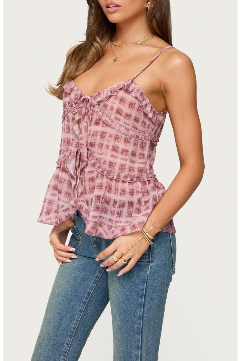 Ruffle Tie Front Chiffon Camisole, Alternate, color, PINK