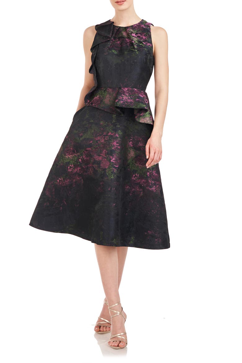 Inga Floral Ruffle Detail Cocktail Dress, Main, color, DARK MIDNIGHT MULTI