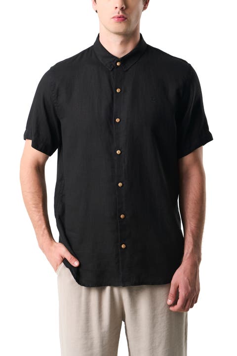 Men Short-Sleeve Linen Shirt with VZ Embroidery.
