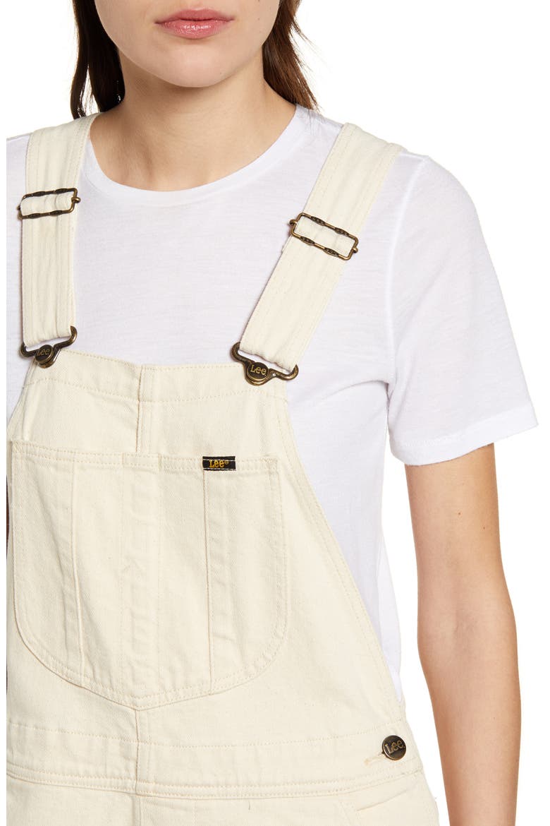 Relaxed Fit Denim Short Overalls, Alternate, color, ECRU