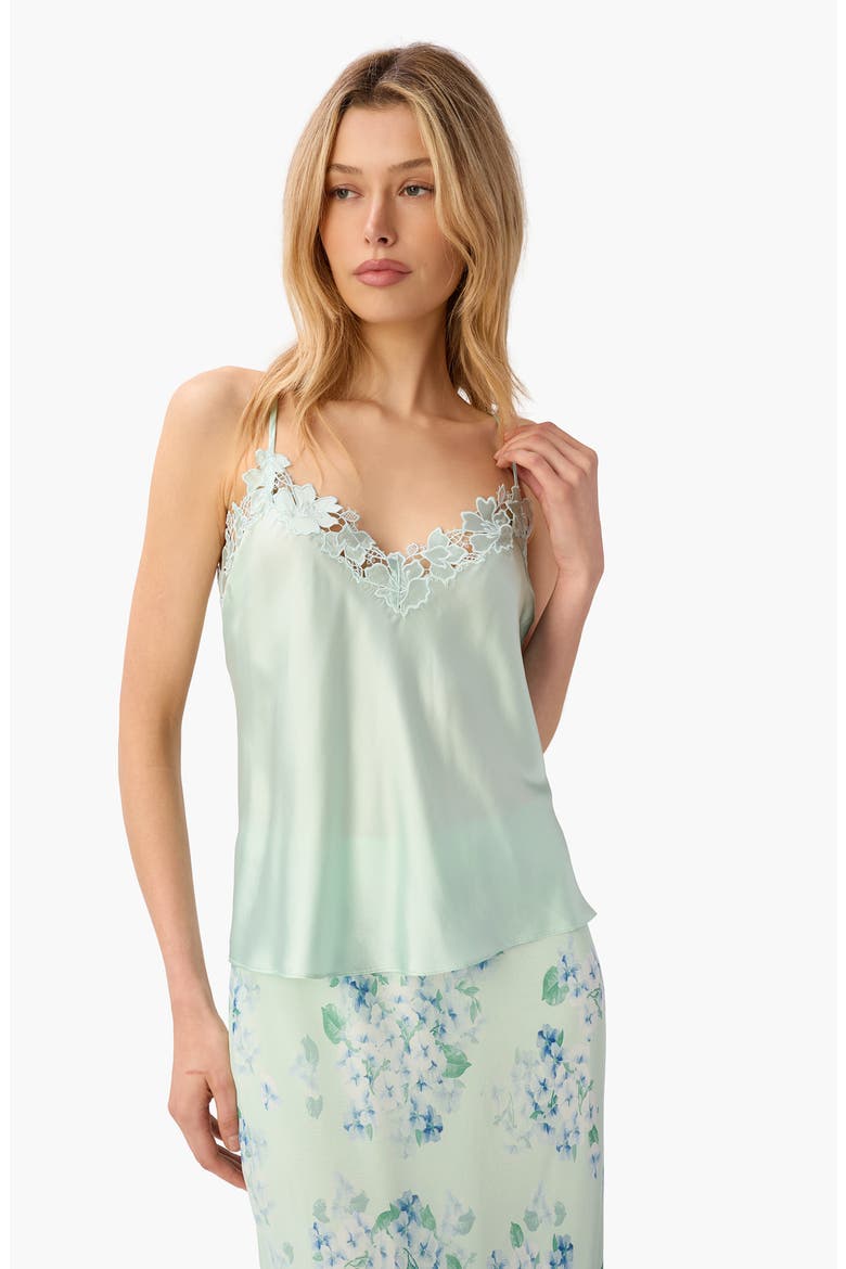 Rafa Lace Trim Silk Charmeuse Camisole, Alternate, color, CLEARWATER