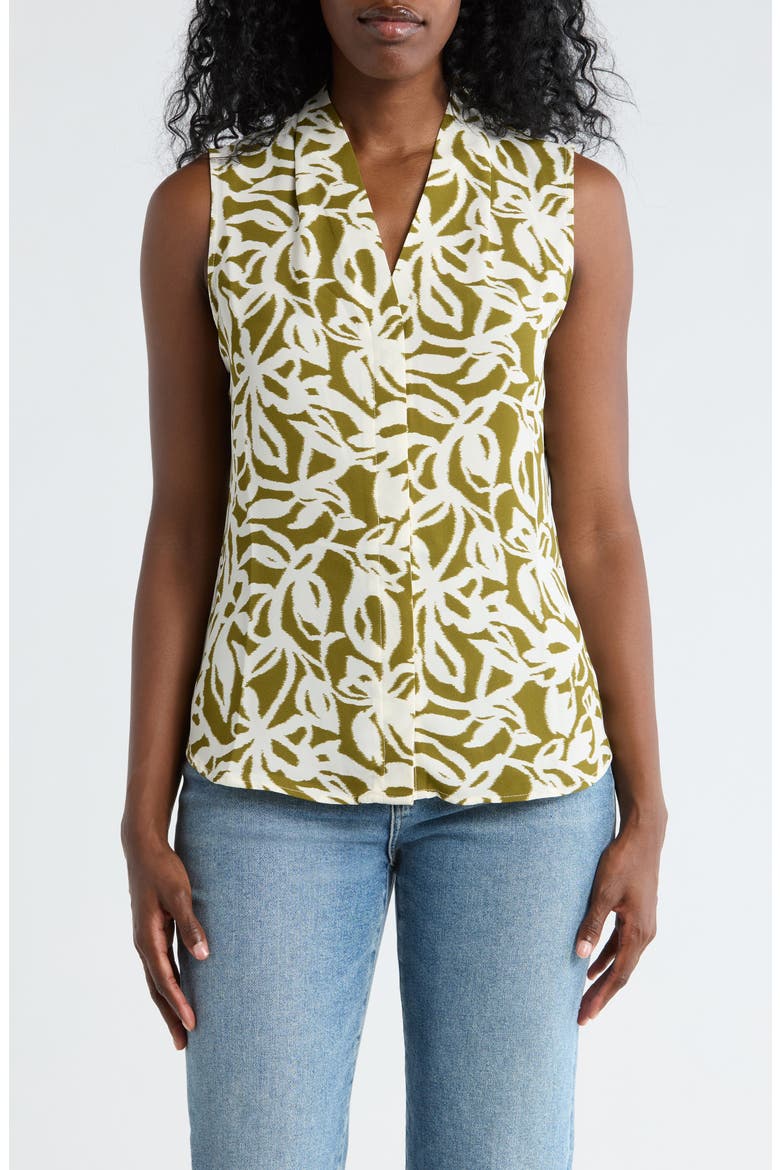 V-Neck Sleeveless Woven Shell Top, Main, color, GREEN- IVORY SYLVIE ABSTRACT