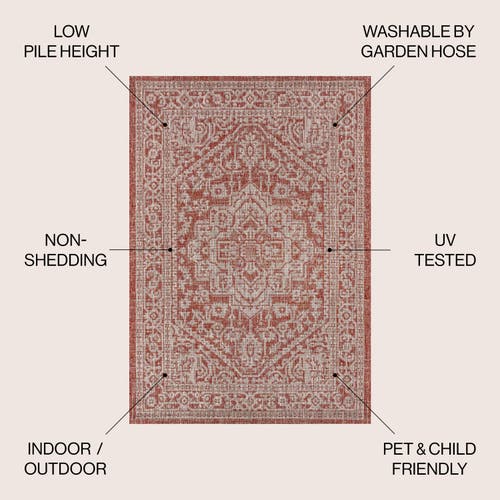 Jonathan Y Sinjuri Medallion Textured Weave Indoor/outdoor Area Rug In Red/taupe