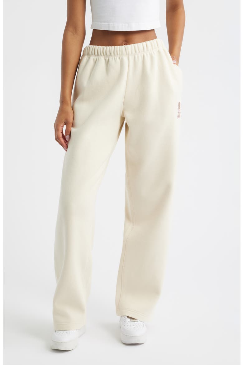 Camp3y Teddy Bear Embroidered Graphic Sweatpants, Main, color, CREAM
