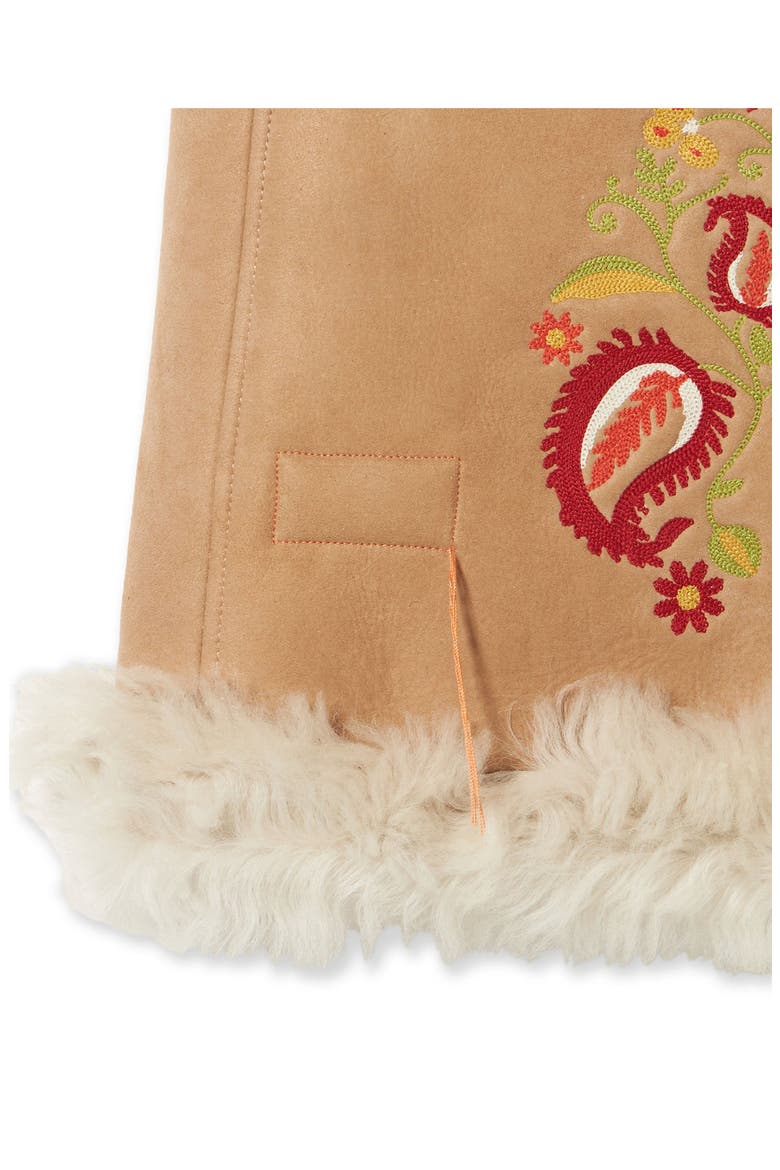 Sheep Leather Floral Embroidery Gilet, Alternate, color, Beige