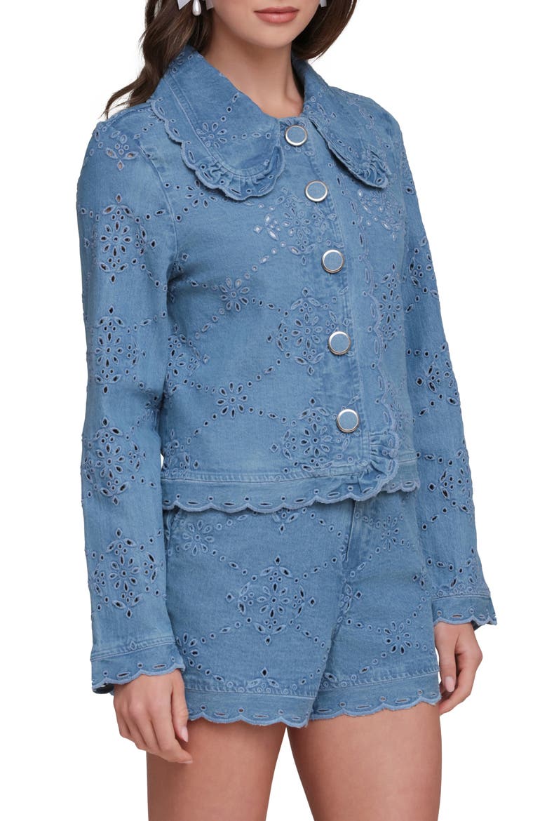 Crop Stretch Cotton Eyelet Jacket, Alternate, color, SEA BLUE WASH