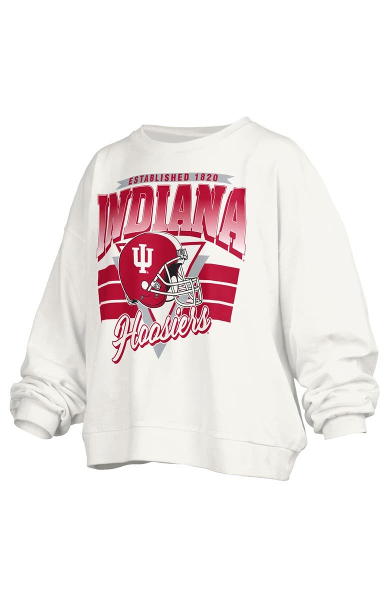 PRESSBOX Women's Pressbox White Indiana Hoosiers Janice Retro Logo Oversized Pullover Sweatshirt, Alternate, color, White