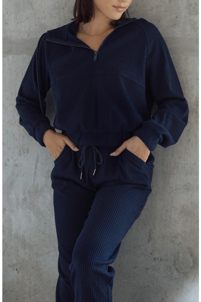 Cozy Rib Half Zip Hoodie, Alternate, color, BLACK