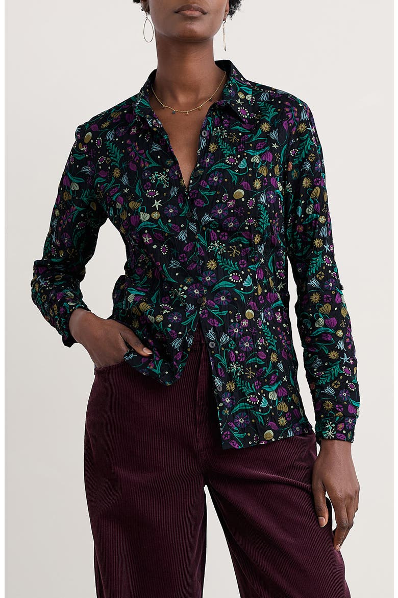 Larissa Printed Organic Cotton Button-Up Shirt, Main, color, ILLUMINATED GARDEN ONYX